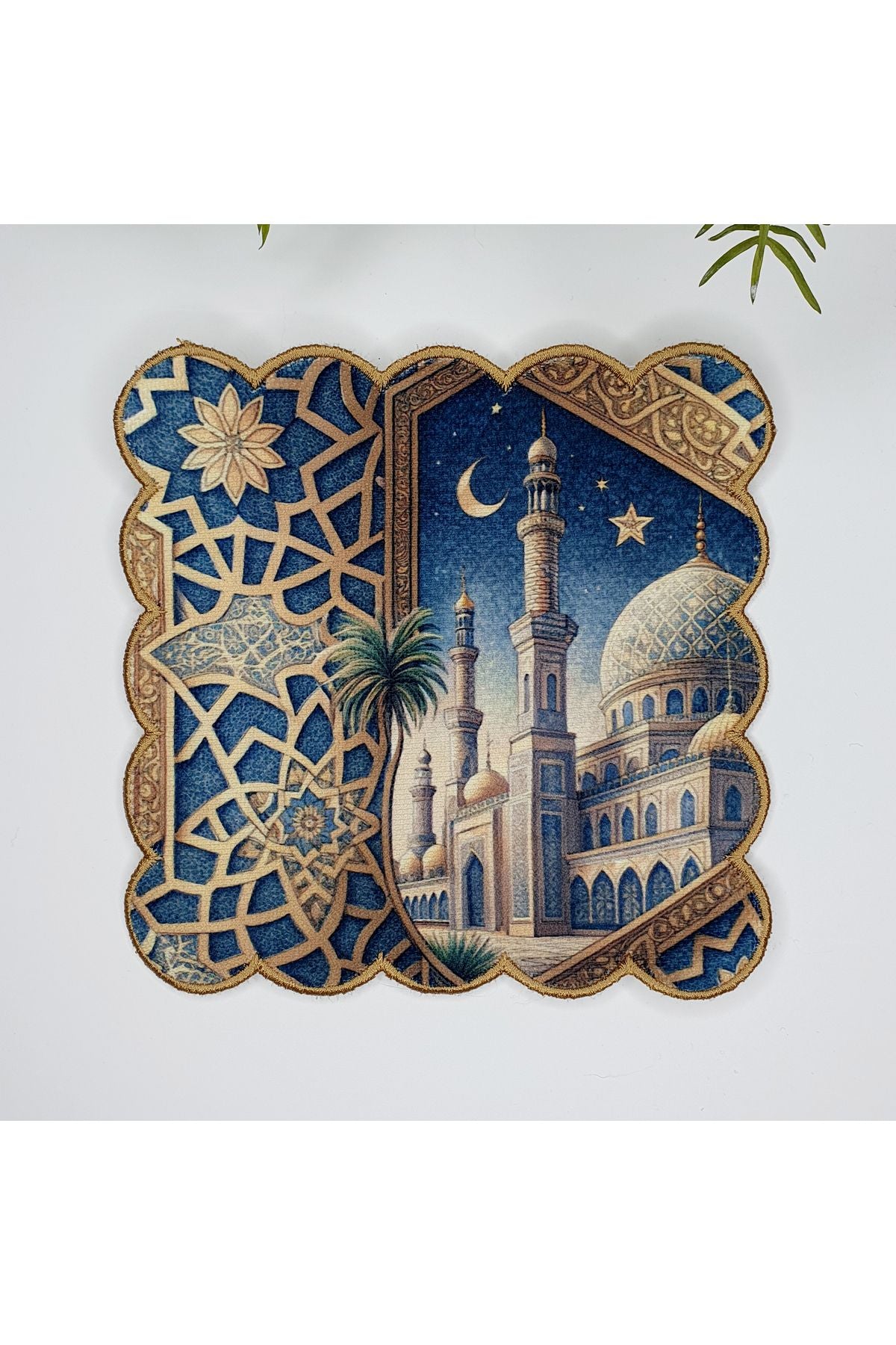Gece Cami Motifli Ramazan Temalı Nakış Kenar Kumaş Kokteyl Peçetesi 1 Adet