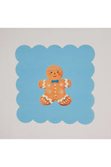 Mavi Zemin Kurabiye Adam Desenli Yılbaşı Konsept Lazer Kesim Kokteyl Peçetesi