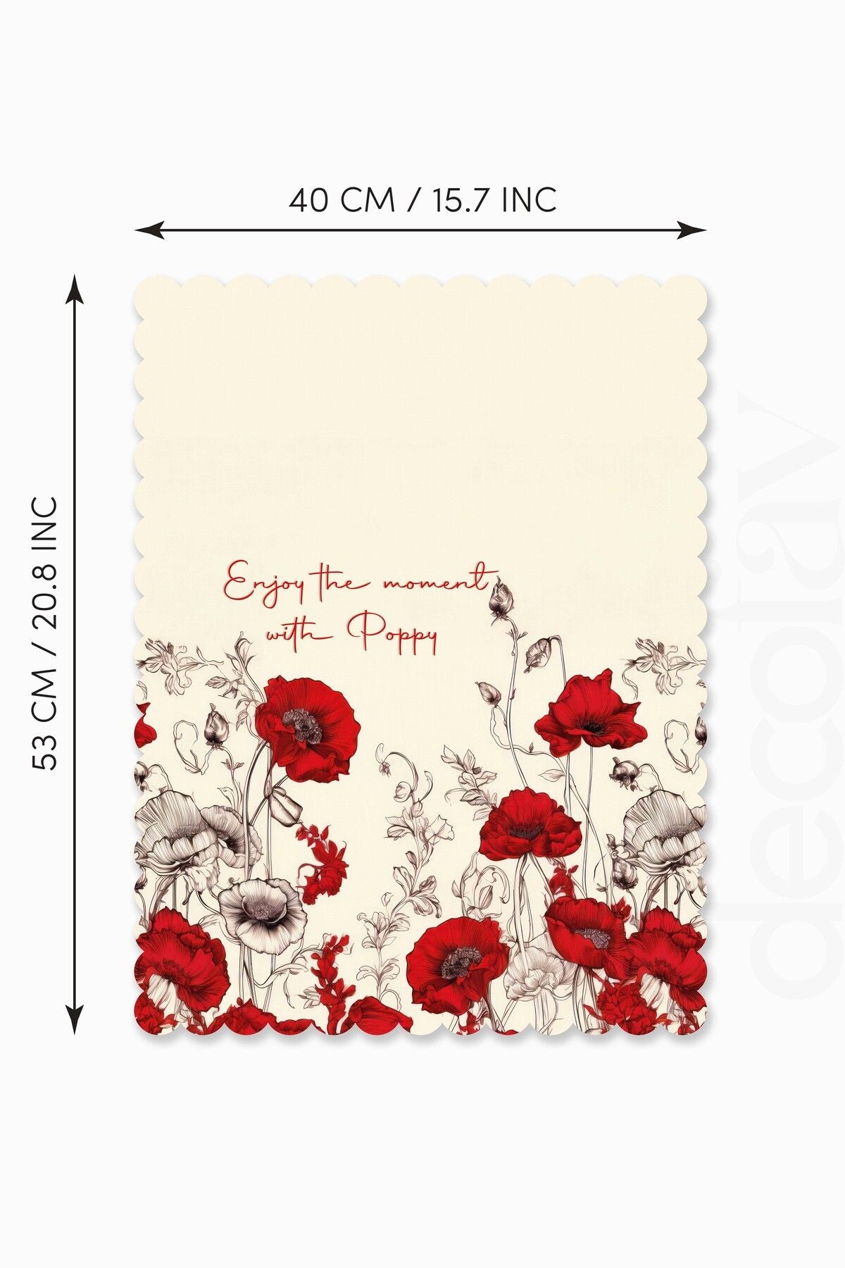 Kırmızı Gelincik Çiçek ve Slogan Tasarımlı Lazer Kesim Dikişsiz Fırın Örtüsü - 40x53cm