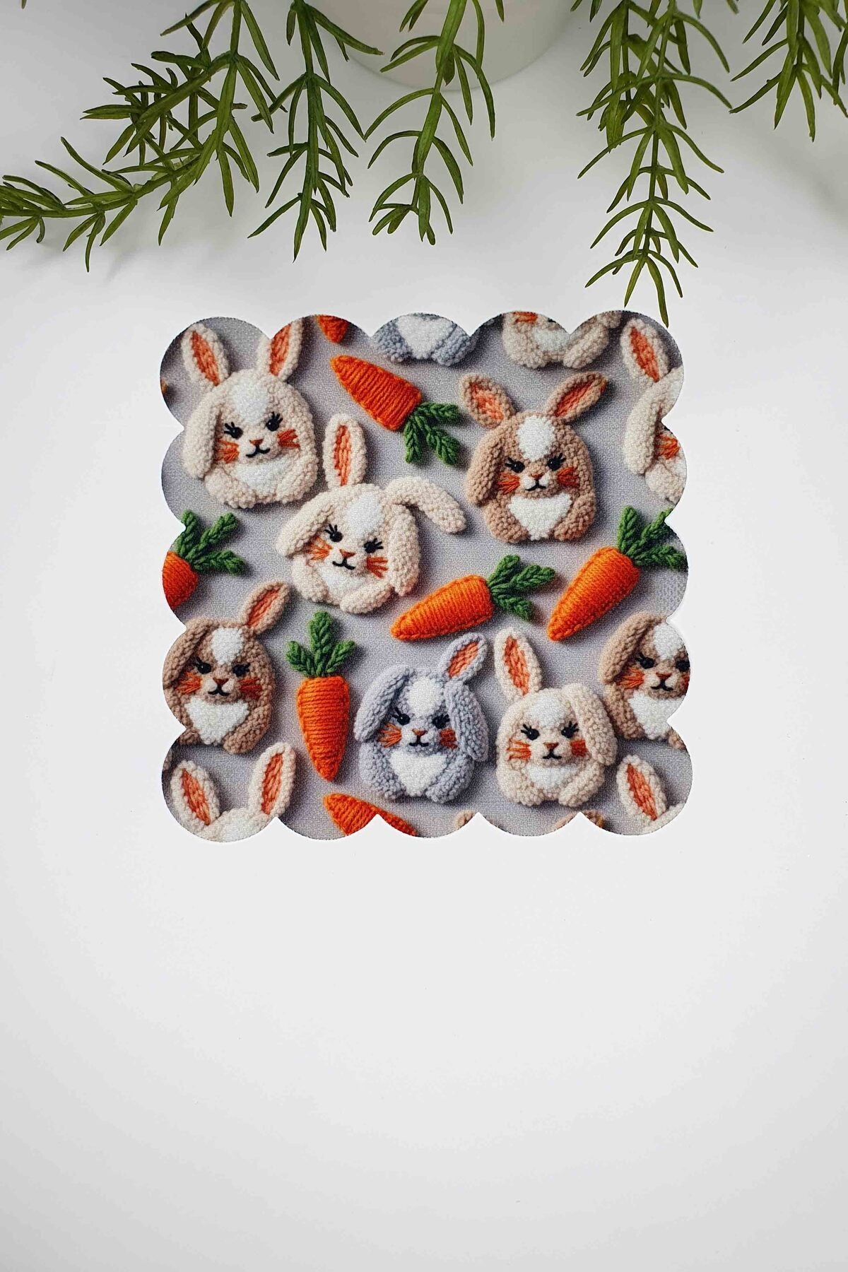3D Tavşancık Desen Dijital Baskılı Lazer Kesim Kumaş Koktel Peçetesi 1 Adet