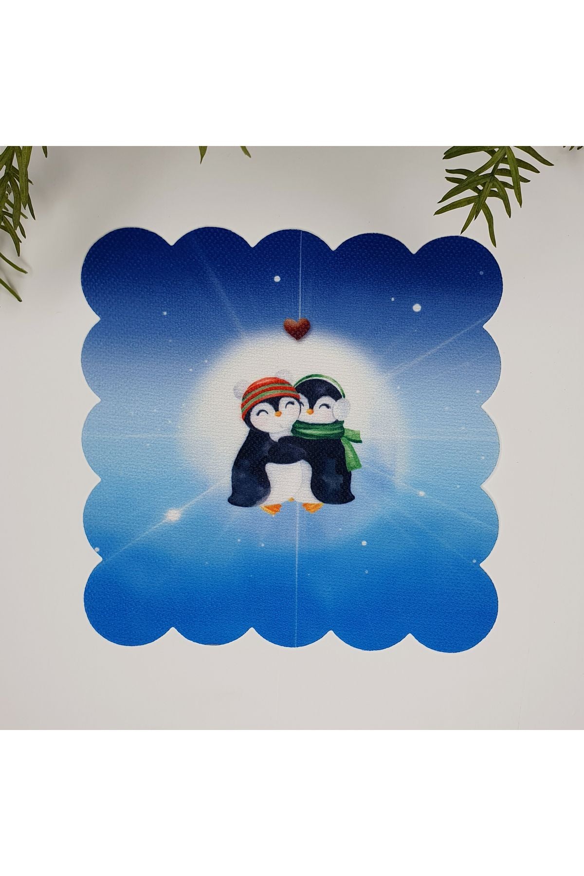 Mavi Zemin Şirin Penguenler Desenli Dijital Baskılı Kumaş Kokteyl Peçetesi 1 Adet