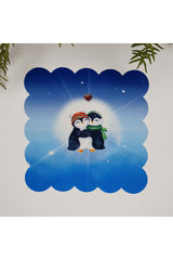 Mavi Zemin Şirin Penguenler Desenli Dijital Baskılı Kumaş Kokteyl Peçetesi 1 Adet