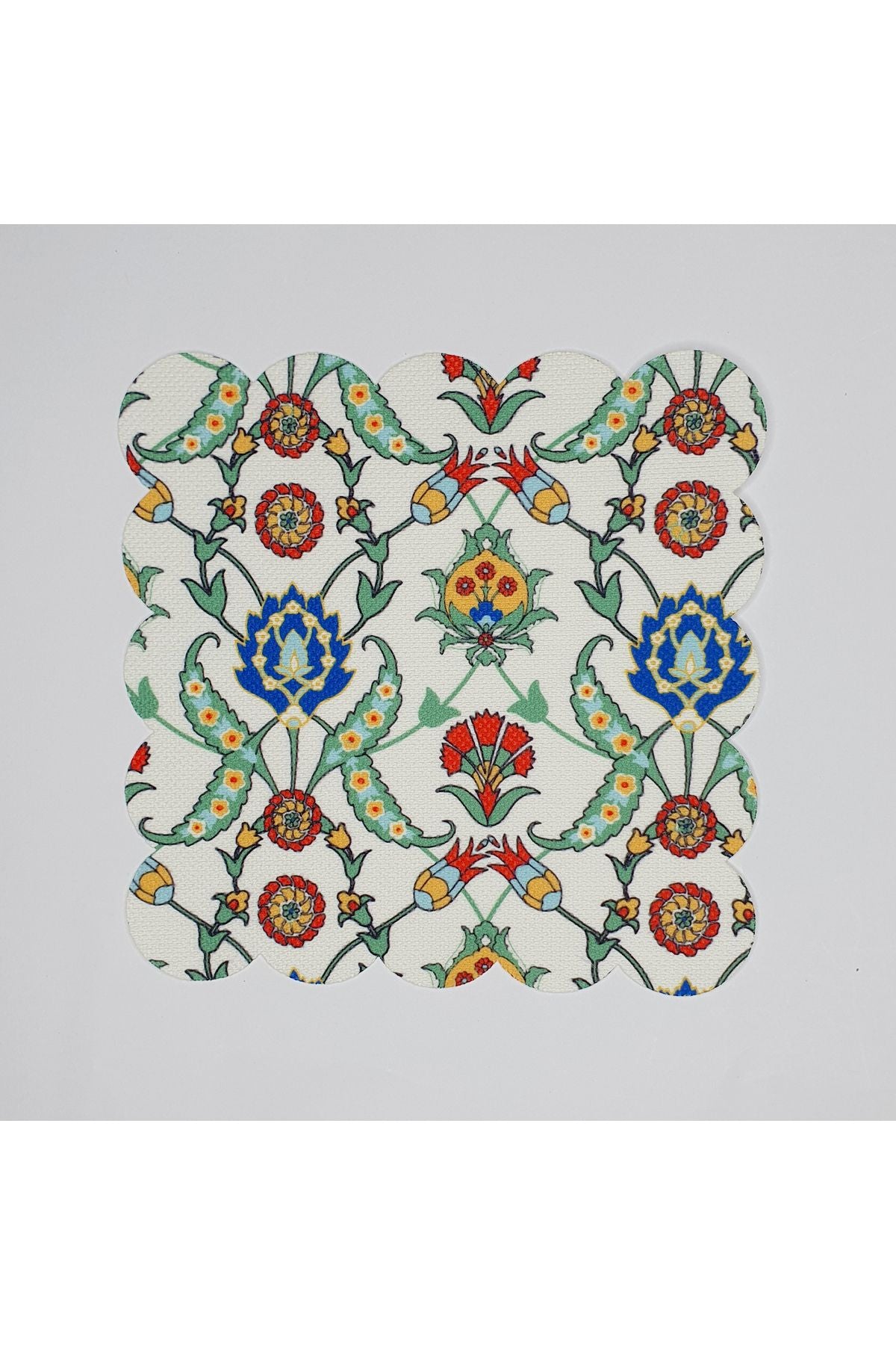 Mavi Yeşil Çini Desen Tasarımlı Dijital Baskılı Lazer Kesim Kokteyl Peçetesi