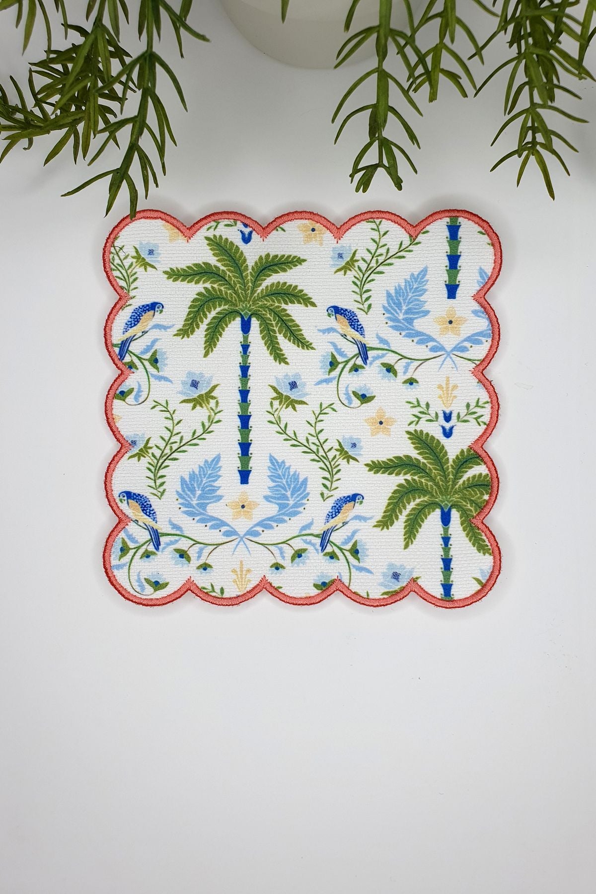 Soyut Tropikal Orman Çizimi Tasarımlı Nakış Kenar Kokteyl Peçetesi 1 Adet