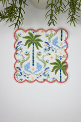 Soyut Tropikal Orman Çizimi Tasarımlı Nakış Kenar Kokteyl Peçetesi 1 Adet