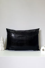 Siyah Suni Timsah Deri Bel Yastığı Kılıfı - 50x38cm