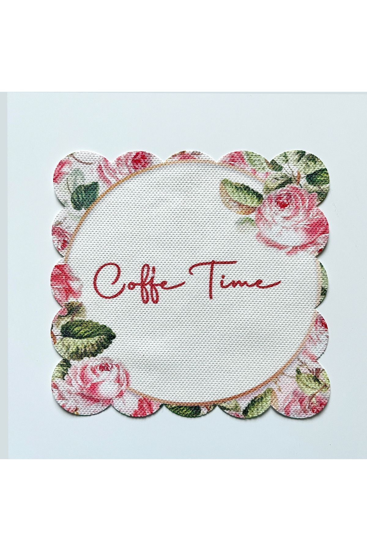 Coffee time Gül Desenli Kumaş Kokteyl Peçetesi Yıkanabilir Lazer Kesimli