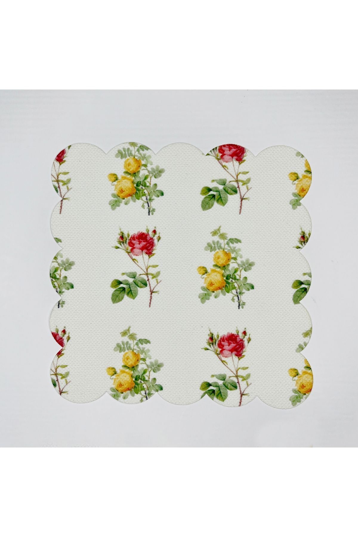 Sarı Pembe Narin Gül Desenli Dijital Baskılı Kokteyl Peçetesi Yıkanabilir Lazer Kesimli