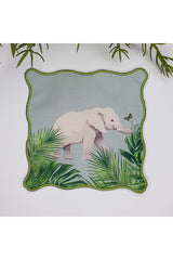 Sulu Boya Fil ve Tropikal Yapraklar Nakış Kenar Yıkanabilir Kokteyl Peçetesi 1 Adet