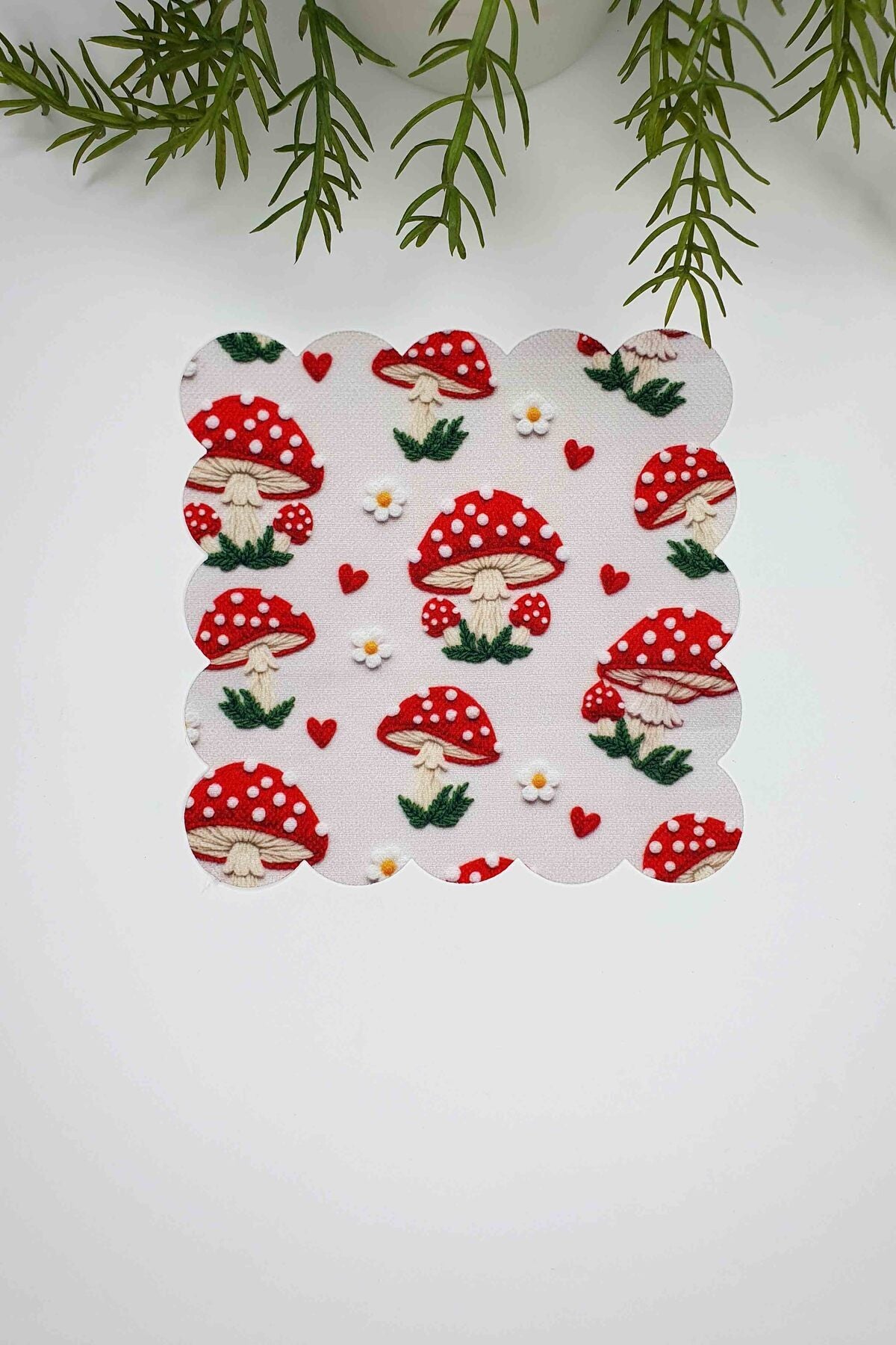 3D Mantar Desen Dijital Baskılı Lazer Kesim Kumaş Koktel Peçetesi 1 Adet