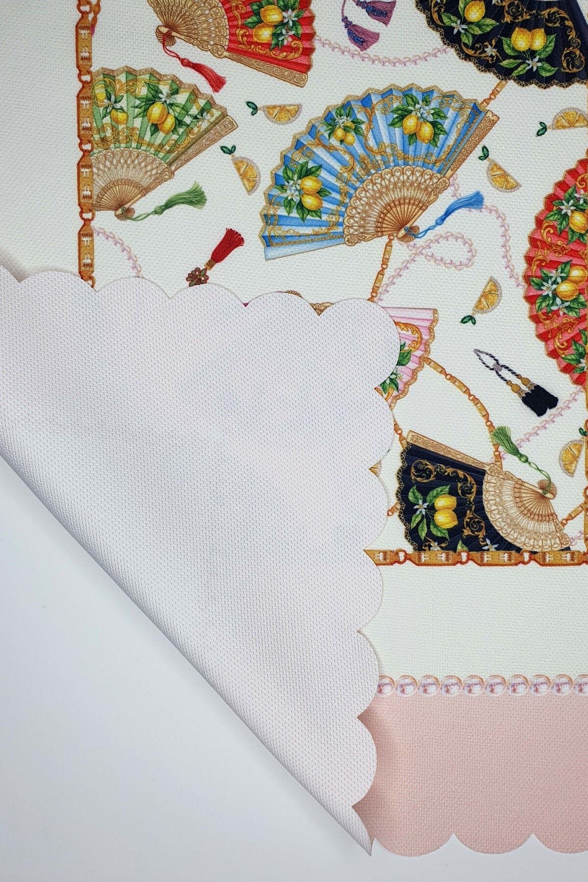 Orient Charm – Yelpaze ve İnci Bordürlü Lazer Kesim Fırın Örtüsü