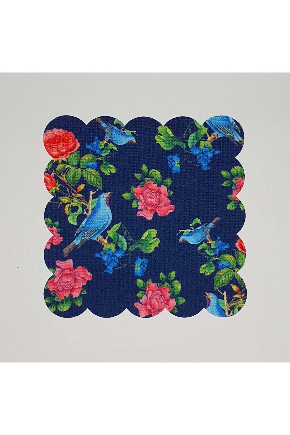Vanilla Lacivert Zemin Mavi Kuş Desenli Dijital Baskılı Lazer Kesimli Kokteyl Peçetesi