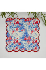 Toile de Jouy Stili Noel Baba ve Yılbaşı Ağaçları Desenli Nakış Kenar Kumaş Kokteyl Peçetesi 1 Adet