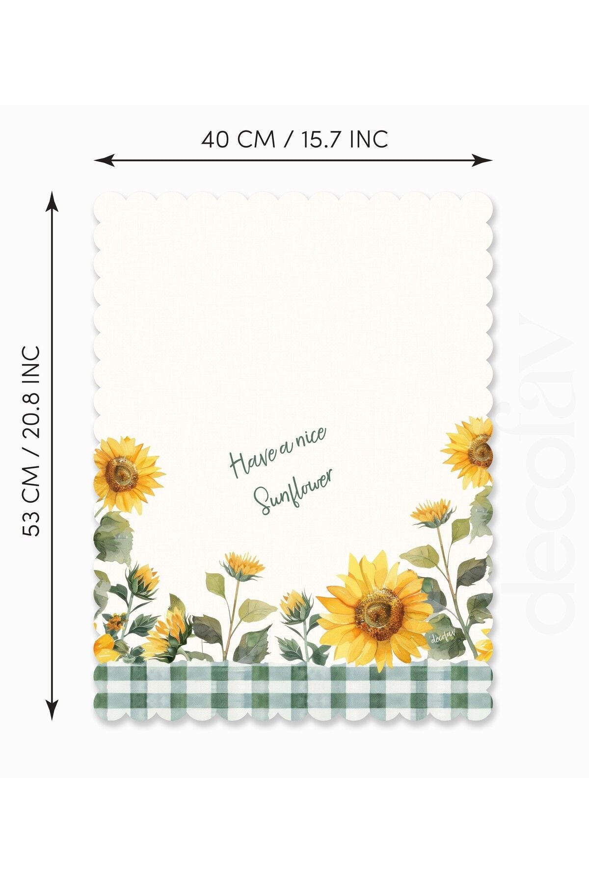 Sulu Boya Ayçiçekleri ve Slogan Tasarımlı Lazer Kesim Fırın Örtüsü 40x53cm