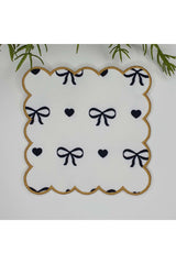 Siyah Fiyonk ve Kalp Desenli Altın Nakış Kenar Kokteyl Peçetesi 1 Adet