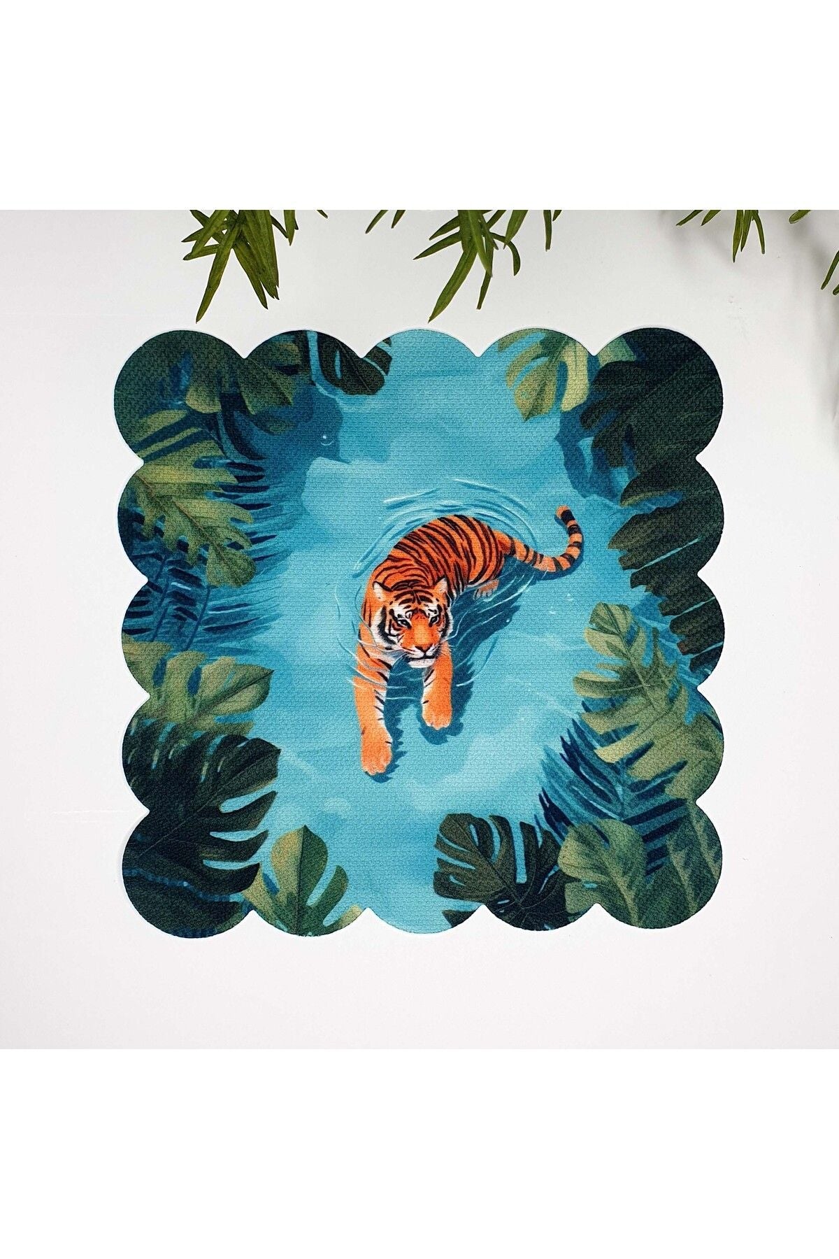 Tropikal Göldeki Güzel Kaplan Tasarımlı Kumaş Kokteyl Peçetesi 1 Adet