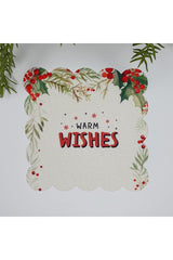 Decorative Christmas Flowers and Slogan Patterned Digitally Printed Fabric Cocktail Napkin 1 Piece