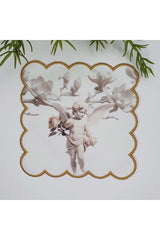 Melek Heykeli Gül Tutarken Nakış Kenar Yıkanabilir Kokteyl Peçetesi 1 Adet