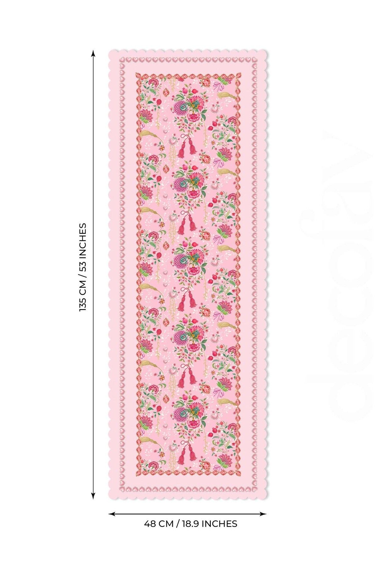 Love Bloom Kalpli Renkli Çiçekli Pembe Lazer Kesim Runner