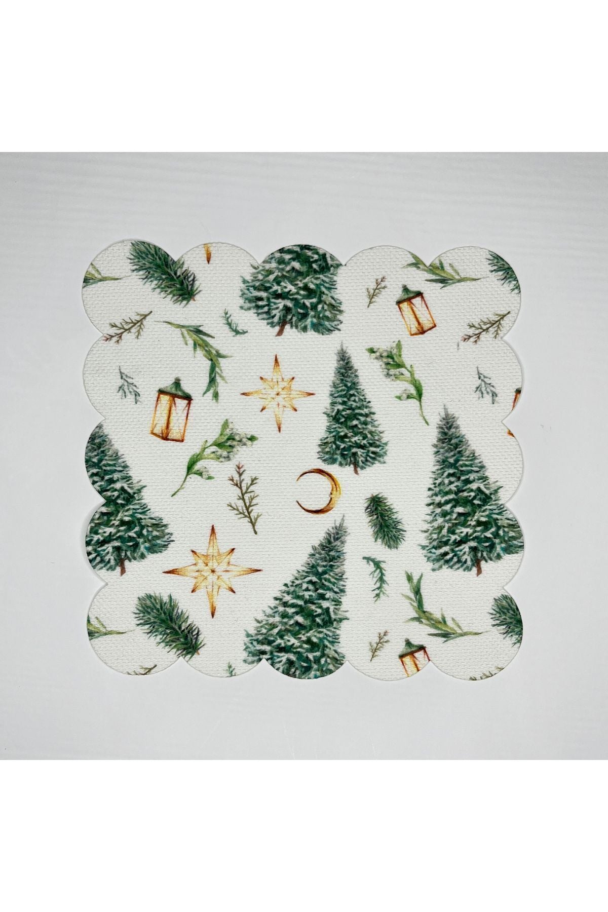 Yılbaşı Çam Fener Desenli Dijital Baskılı Kokteyl Peçetesi Yıkanabilir Lazer Kesimli