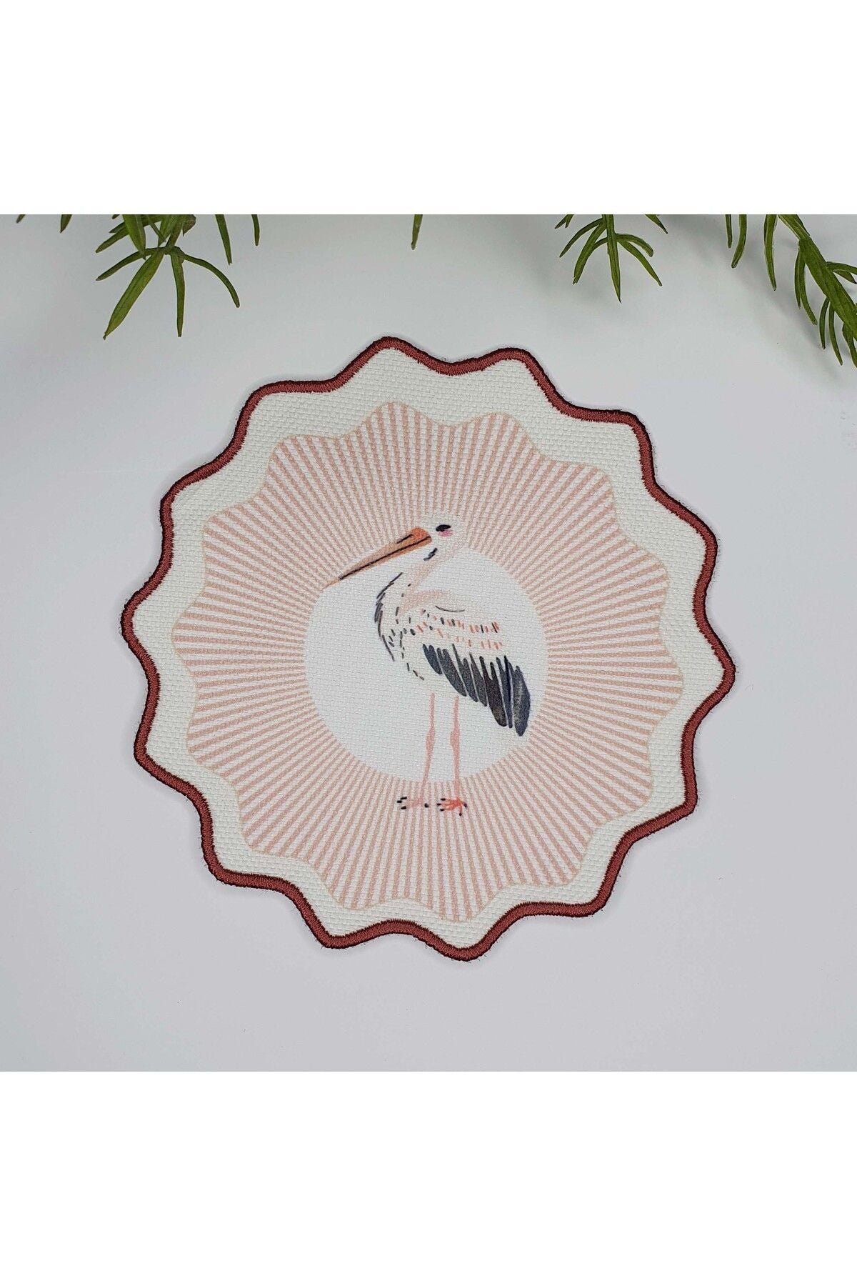 Dekoratif Çizgili Sulu Boya Leylek Tasarım Nakış Kenar Kokteyl Peçetesi 1 Adet