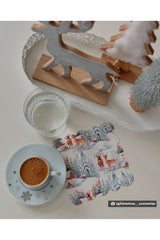 Sulu Boya Geyik ve Kar Manzara Desenli Kokteyl Peçetesi 1 Adet