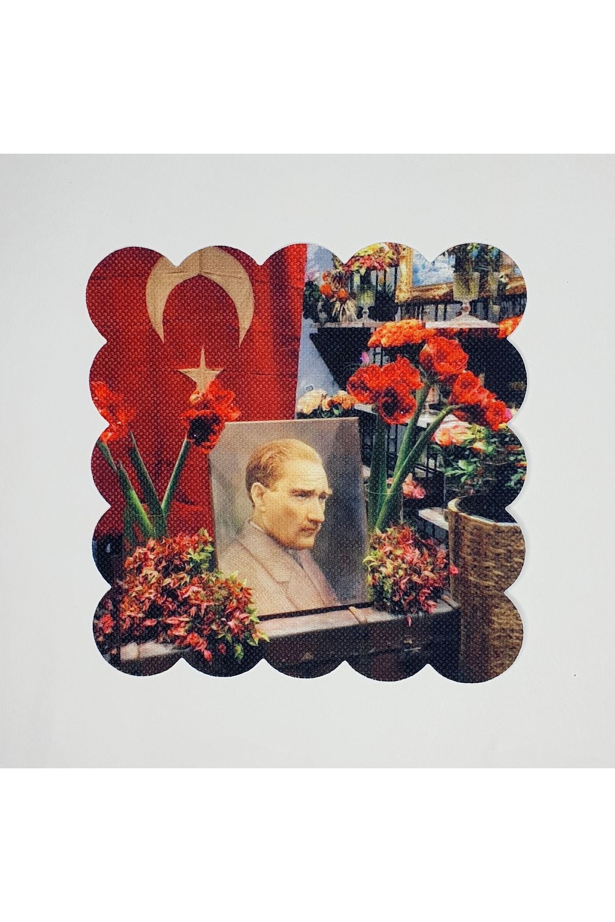 Sulu Boya Atatürk ve Türk Bayrağı Saygı Portesi Lazer Kesim Kokteyl Peçetesi