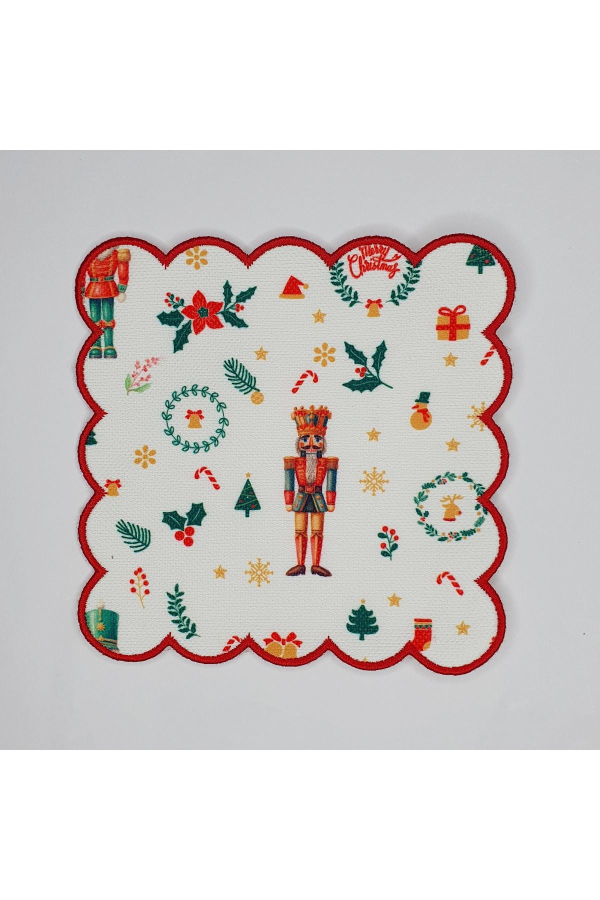 Decorative New Year's Eve Objects and Tin Soldier Patterned Embroidered Cocktail Napkin