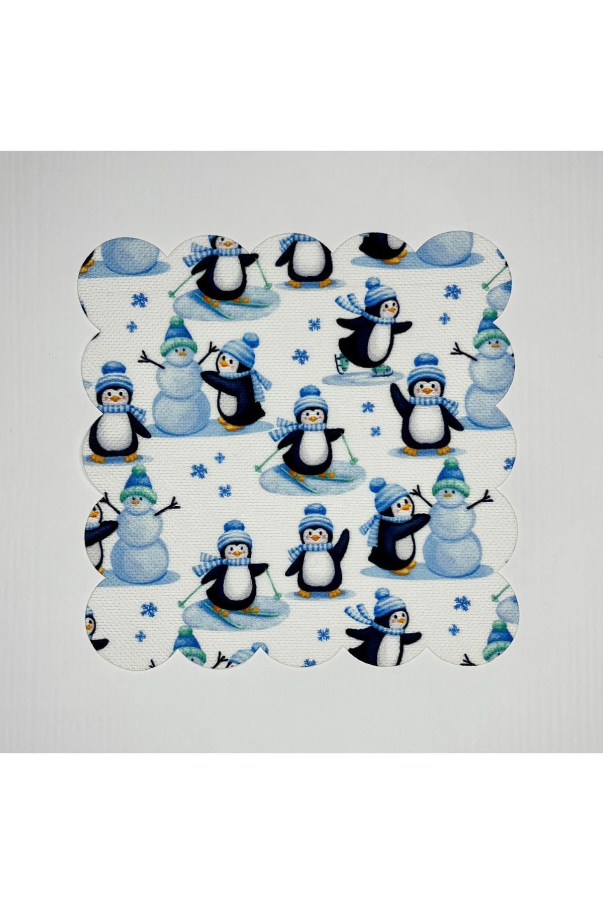 Sulu Boya Sevimli Penguenler Desenli Dijital Baskılı Lazer Kesim Kokteyl Peçetesi