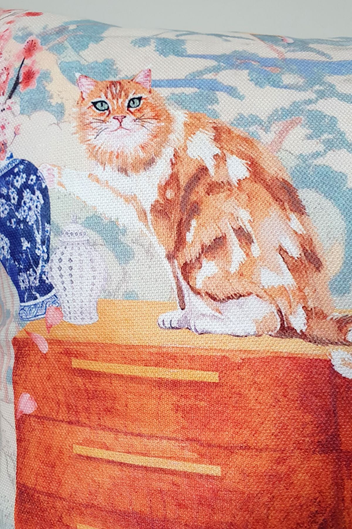 Sulu Boya Yaramaz Kedi Desen Tasarımlı Kırlent Kılıfı - 43x43cm
