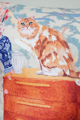 Sulu Boya Yaramaz Kedi Desen Tasarımlı Kırlent Kılıfı - 43x43cm