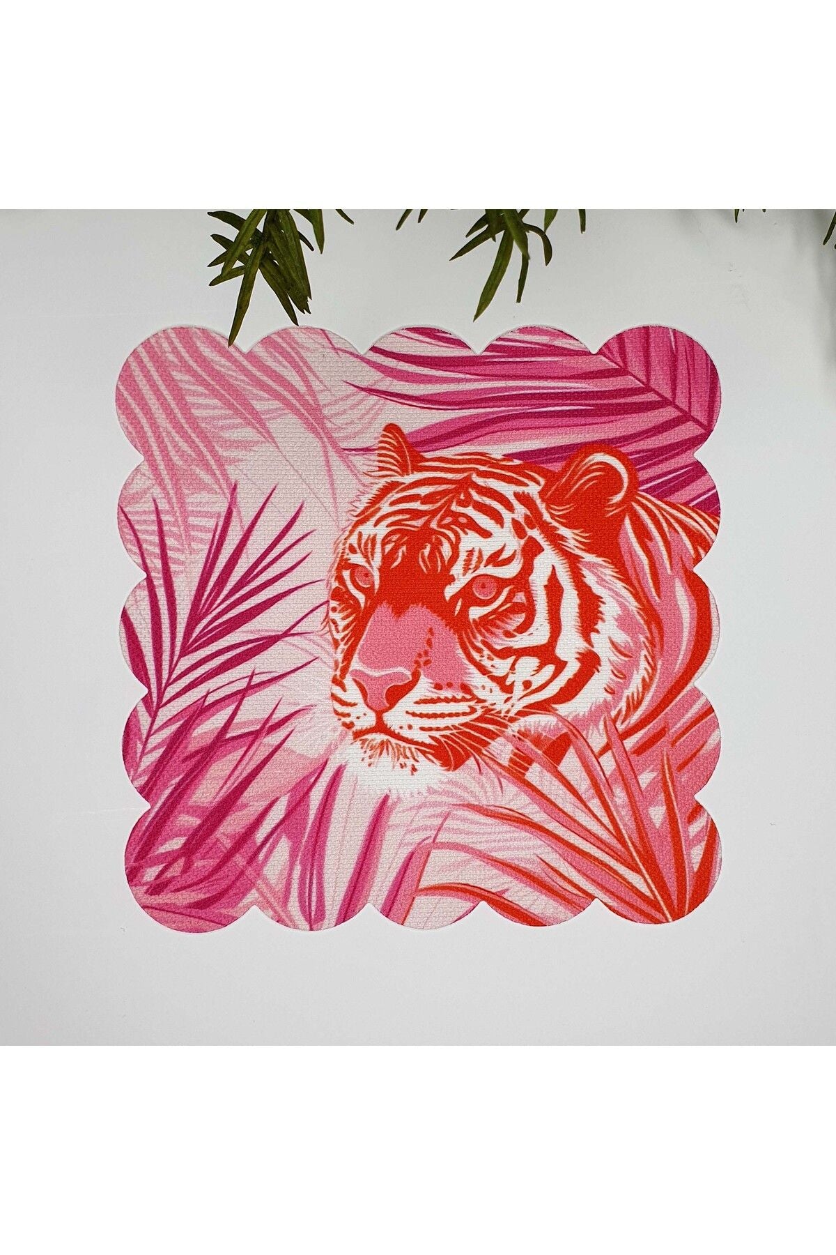 Tropikal Yapraklar ve Kaplan Maximalist Tasarımlı Kumaş Kokteyl Peçetesi 1 Adet