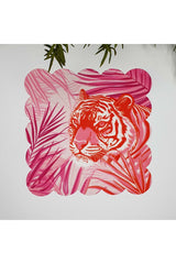 Tropikal Yapraklar ve Kaplan Maximalist Tasarımlı Kumaş Kokteyl Peçetesi 1 Adet