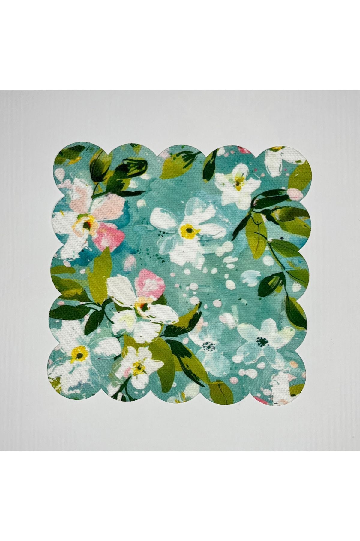Mavi Zemin Sulu Boya Soyut Çiçek Desenli Dijital Baskılı Kokteyl Peçetesi