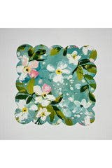 Mavi Zemin Sulu Boya Soyut Çiçek Desenli Dijital Baskılı Kokteyl Peçetesi
