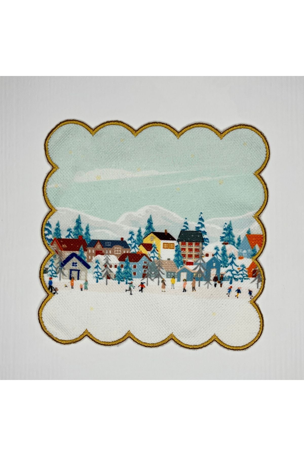 Mavi Gökyüzü Yılbaşı Temalı Dijital Baskılı Nakış Kenar Kokteyl Peçetesi