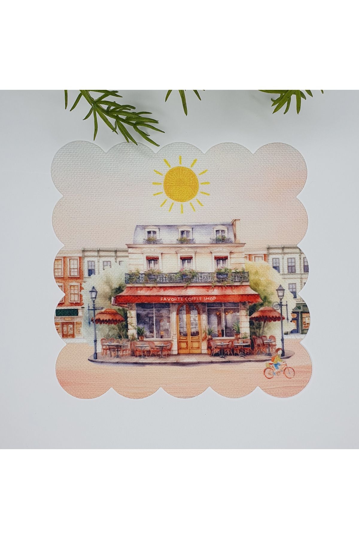 Sulu Boya Cafe ve Samimi Sokak Manzara Desenli Kokteyl Peçetesi 1 Adet