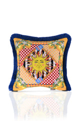 Sole di Sicilia Güneş Desenli Sarı Tasarımlı Saçaklı Kadife Kırlent Kılıfı - 43x43cm