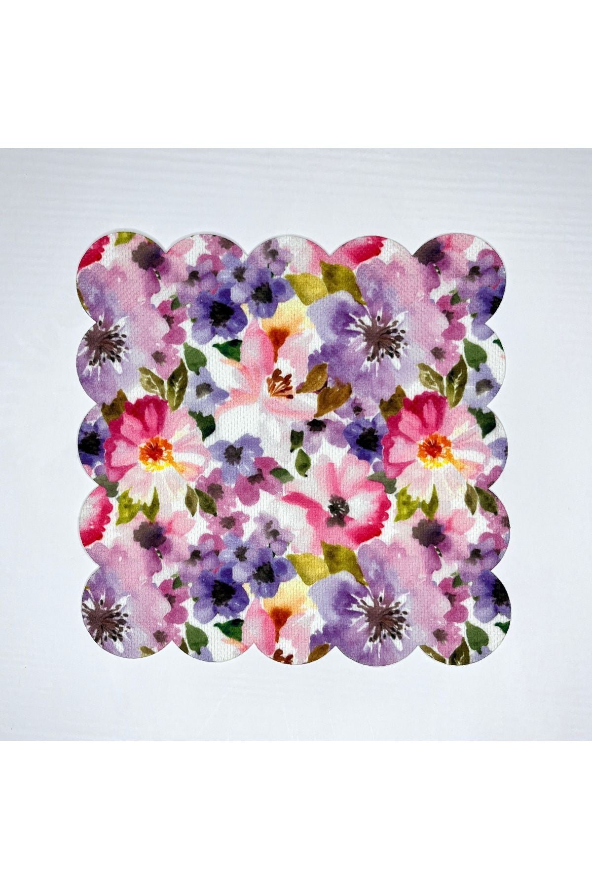 Sulu Boyalı Mor Pembe Çiçek Desenli Dijital Baskılı Kokteyl Peçetesi Yıkanabilir Lazer Kesimli