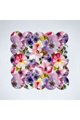 Sulu Boyalı Mor Pembe Çiçek Desenli Dijital Baskılı Kokteyl Peçetesi Yıkanabilir Lazer Kesimli
