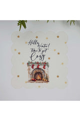 Sulu Boya Yılbaşı Şömine Temalı Lazer Kesim Kumaş Kokteyl Peçetesi 1 Adet