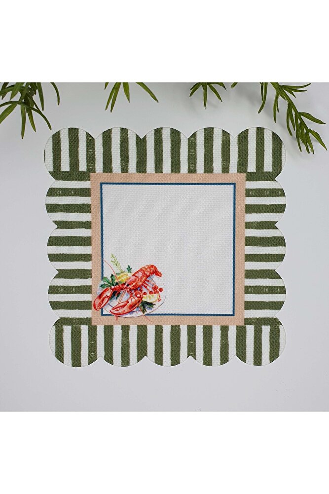 Dekoratif Kenar Istakoz Desenli Yıkanabilir Kumaş Kokteyl Peçetesi 1 Adet