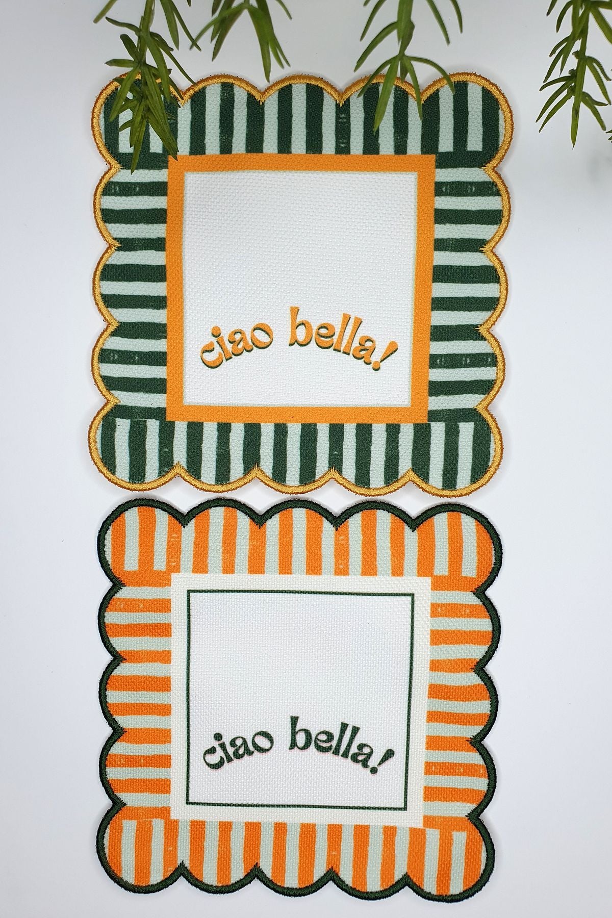 Ciao Bella Line Tasarım Hardal Yeşil Nakış Kenar Kokteyl Peçetesi 2 Adet