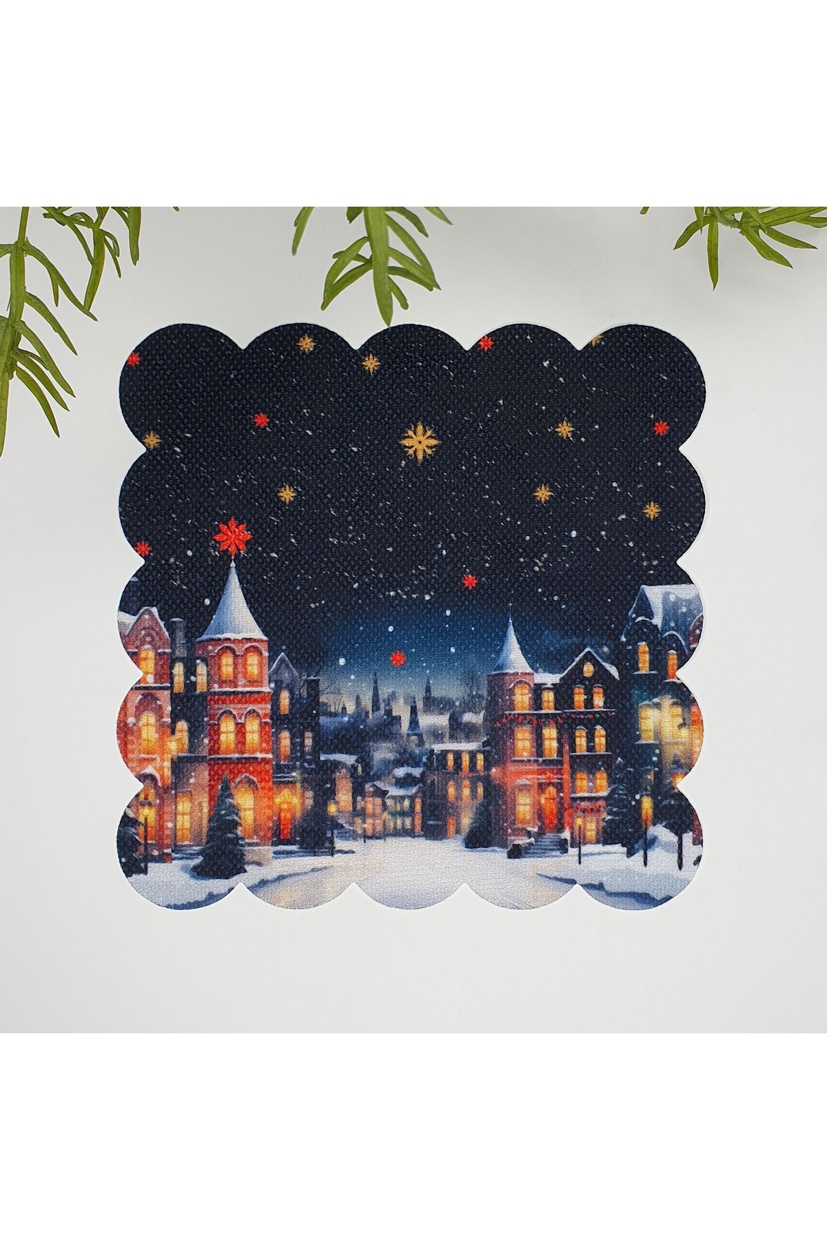 Sulu Boya Yılbaşı Gecesi Desenli Yıkanabilir Kumaş  Kokteyl Peçetesi 1 Adet