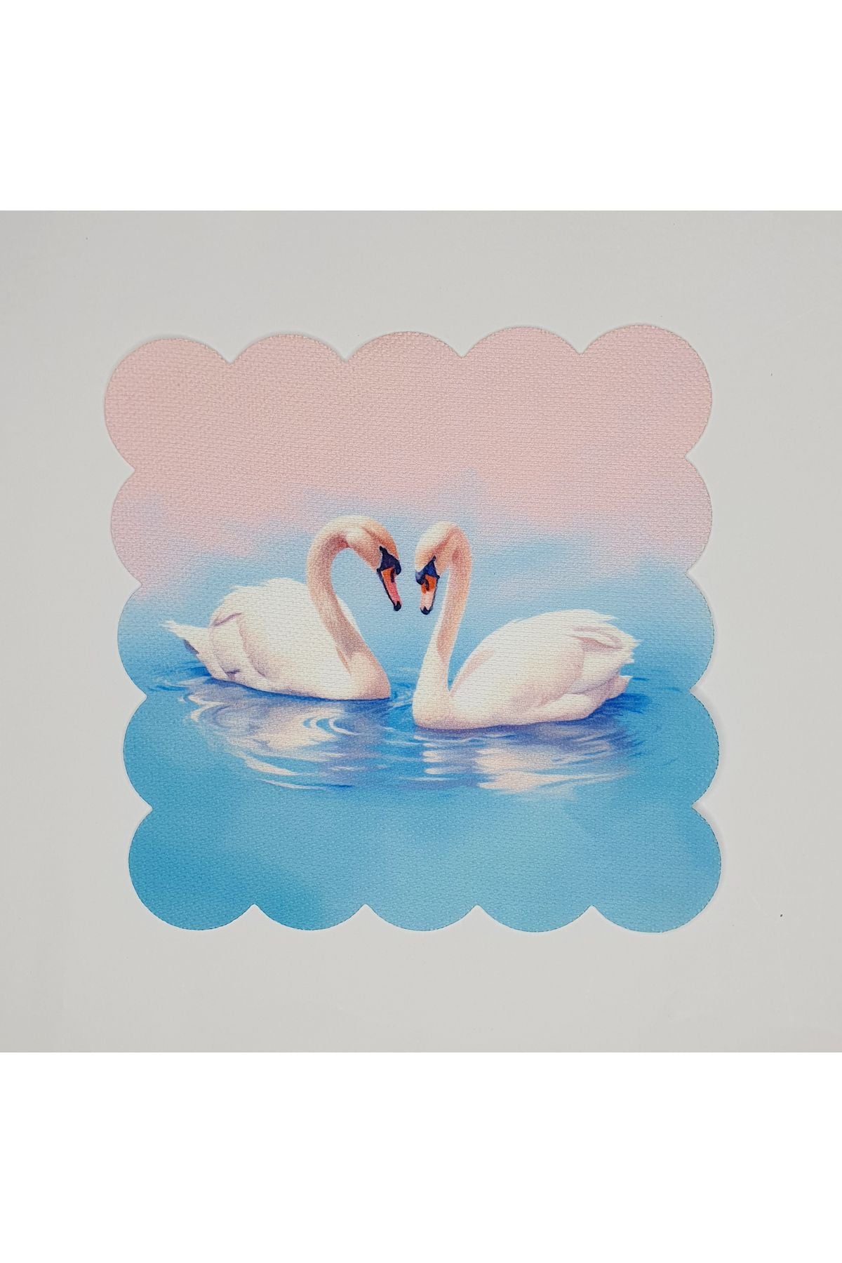 Pembe Mavi Arkaplan Kuğular Desenli Dijital Baskılı Lazer Kesim Kokteyl Peçetesi