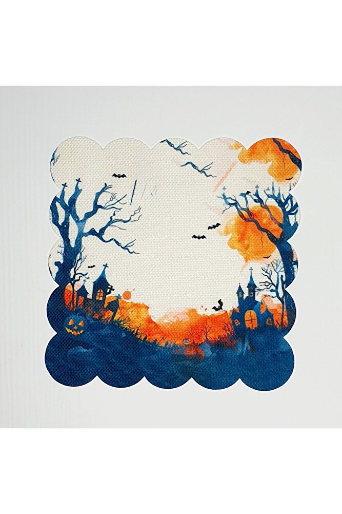 Sulu Boya Halloween Mezar Kabak Desenli Lazer Kesim Yıkanabilir Kokteyl Peçetesi