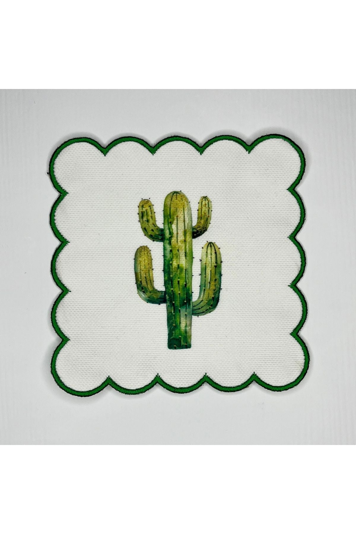 Yeşil Nakışlı Tek Kaktüs Desenli Dijital Baskılı Kokteyl Peçetesi Yıkanabilir