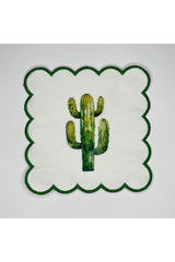 Yeşil Nakışlı Tek Kaktüs Desenli Dijital Baskılı Kokteyl Peçetesi Yıkanabilir