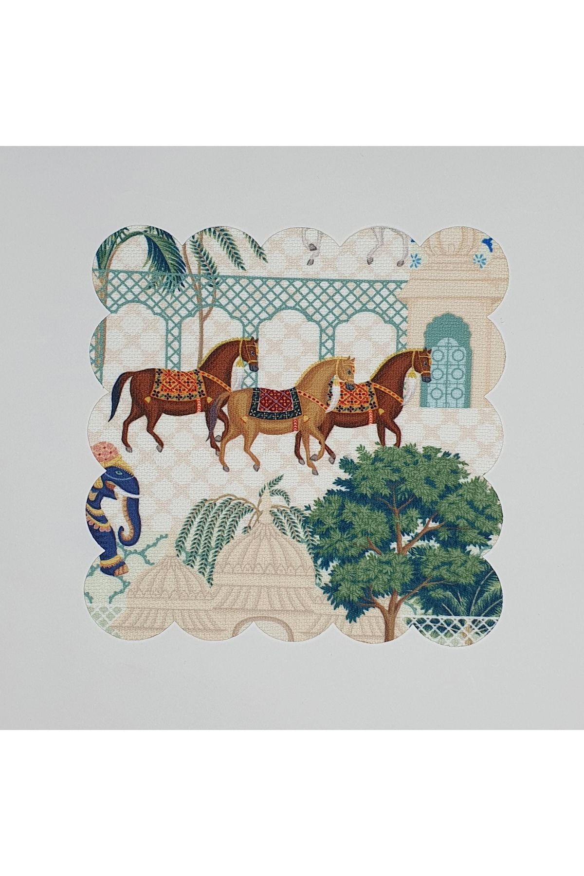 Kraliyet Hayvanları Manzaralı Dijital Baskılı Kumaş Kokteyl Peçetesi Lazer Kesimli