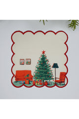 Sulu Boya Yılbaşı Ağacı Sıcacık Evde Nakış Kenar Kokteyl Peçetesi 1 Adet